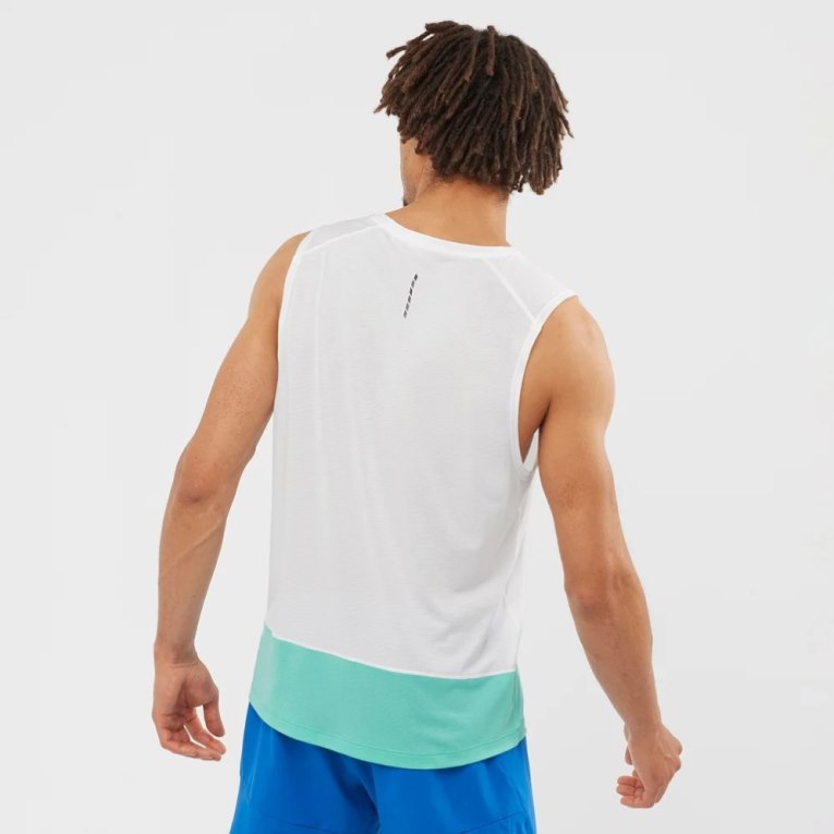 White / Turquoise Salomon Cross Run Graphic Men's Tanks | PH 26145S